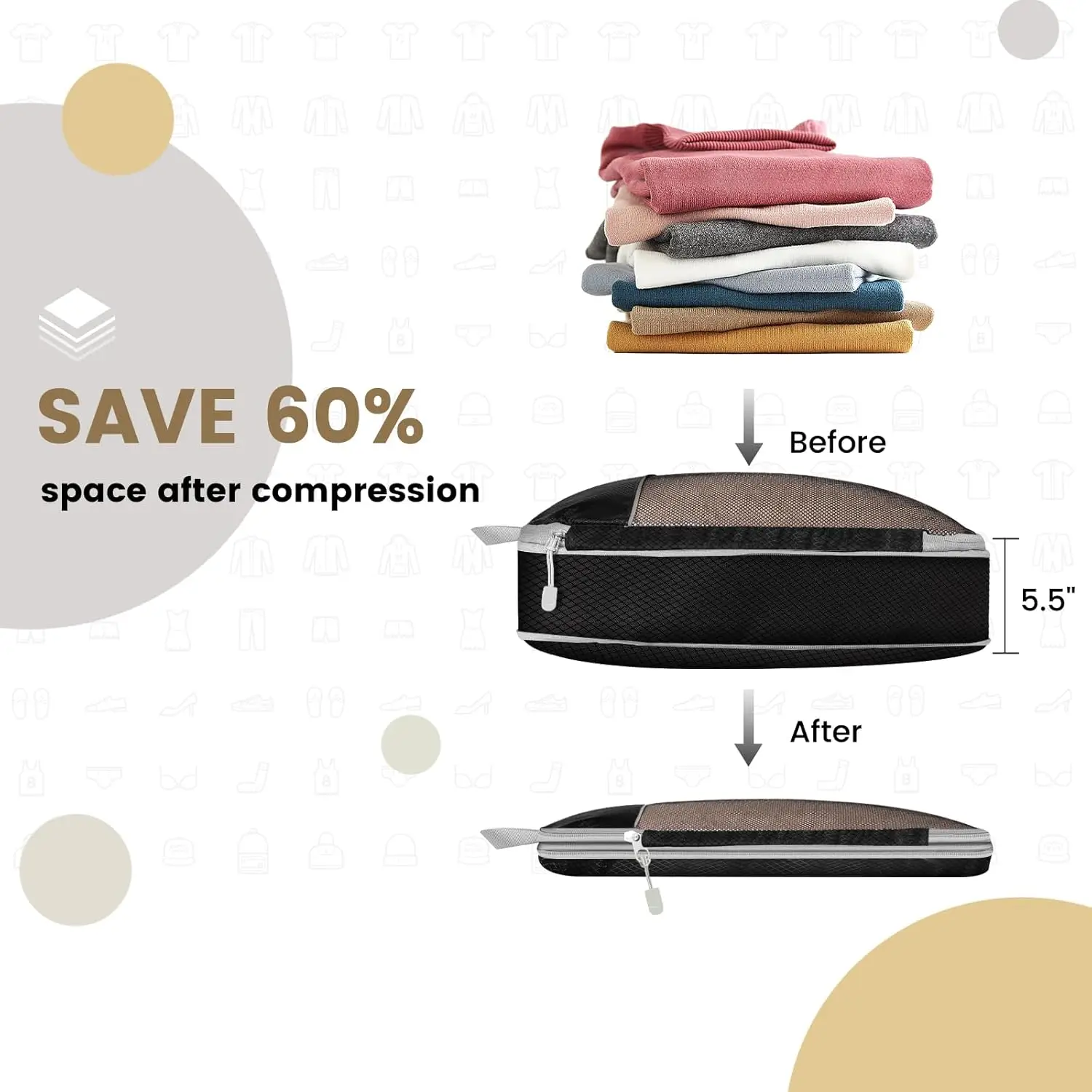 Compression Packing Cubes — 6-Piece Travel Organizer Set with Shoe Bag — view 5 of 8