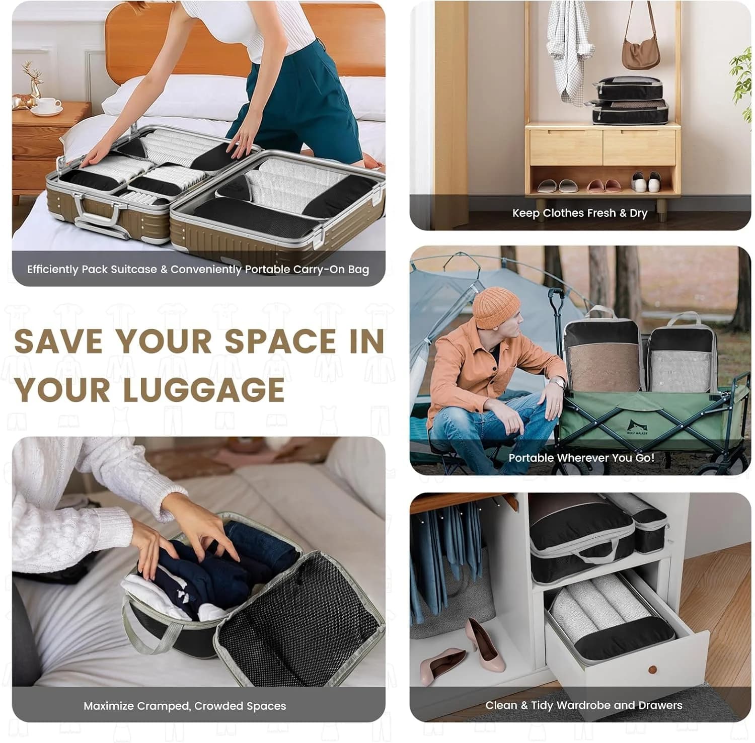 Compression Packing Cubes — 6-Piece Travel Organizer Set with Shoe Bag — view 6 of 8